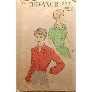 Vintage Advance 5909 Sewing Pattern Size 14 Bust 32 For Womens Blouse